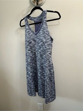 MPG Heathered Racerback V Neck Tank Dress in Blue and Gray Size M